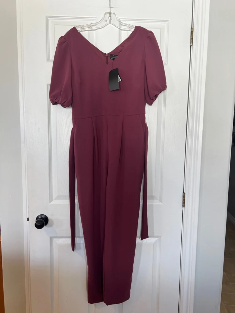 RW&CO. Burgundy Puff-Sleeve Jumpsuit - Picture 2 of 6